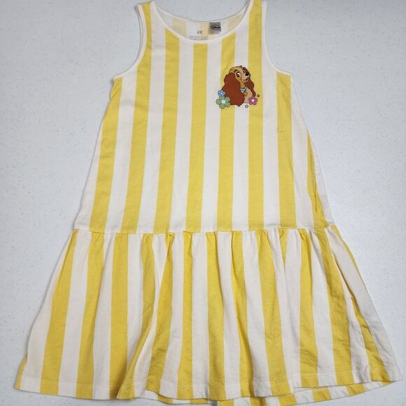 H&M Disney Girls Lady and the Tramp Striped Yellow Dress 6x/7 NEW without Tags - Picture 1 of 5